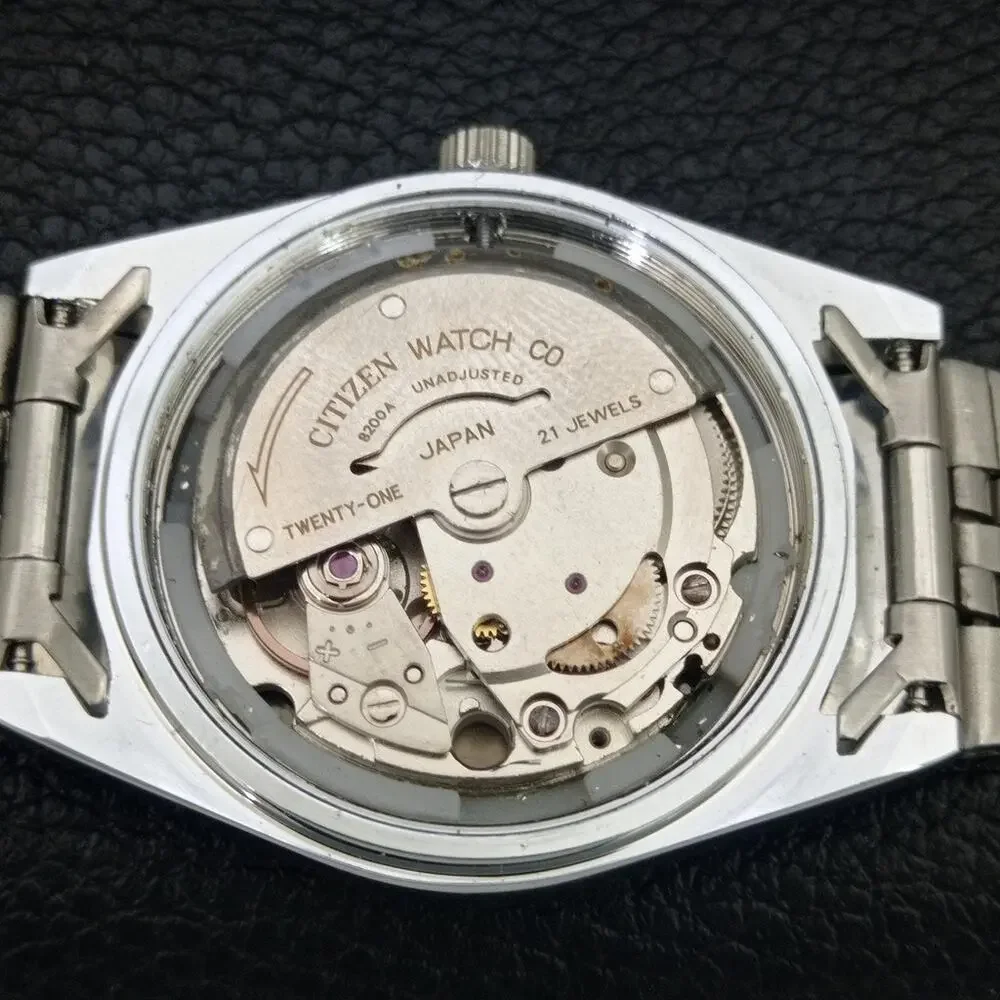 Vintage 1978 Citizen Automatic Mens Silver Watch W/daydate & Black accents